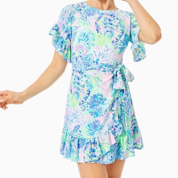 Lilly Pulitzer Darlah Stretch Dress - Blue/Green/Pink - Size 2 - Picture 1 of 13